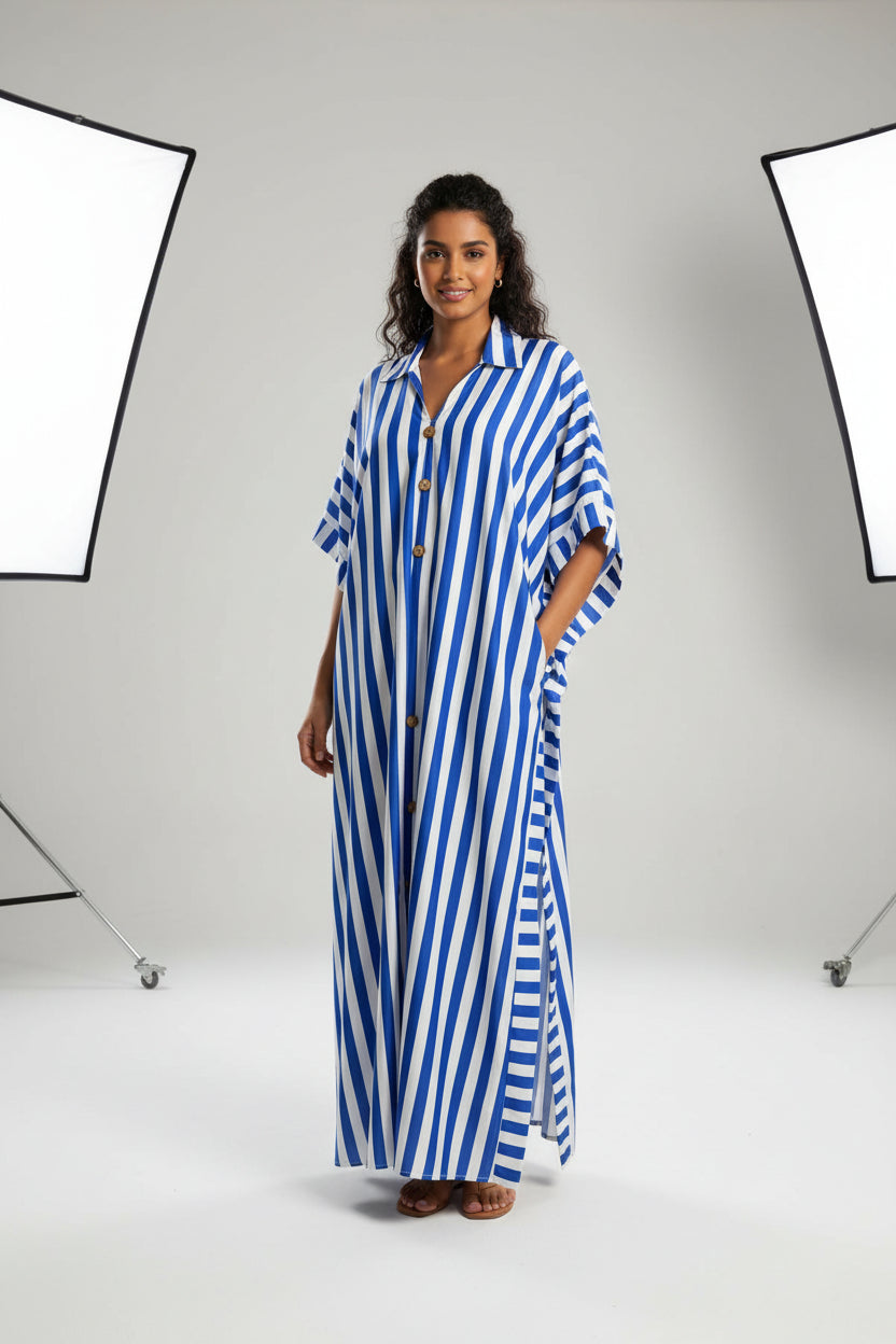 Robe longue ample rayée d'inspiration africaine | Taille unique 5 couleurs