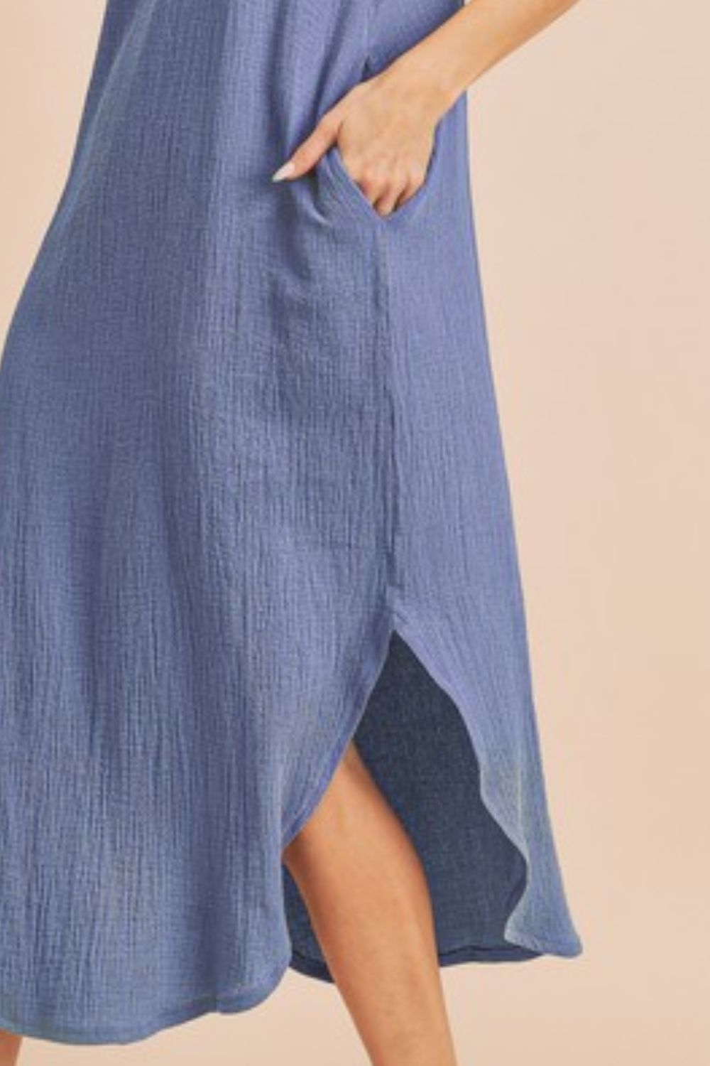 Nouvelle robe débardeur midi à col rond avec poches pour femme – Décontractée, confortable et fonctionnelle pour tous les jours