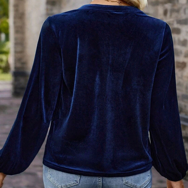 Pull à manches longues, couleur unie, col en V et détails boutonnés pour femme