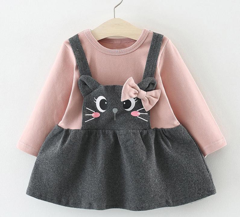 Robes Bébé Filles avec Sac-Vêtements Enfants Bébé pour Fête d'Anniversaire Robe de Princesse au Design Moderne Chat