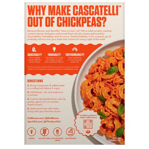 Banza Cascatelli Pâtes de pois chiche - Sans gluten, riches en protéines et à faible teneur en glucides - 227 g