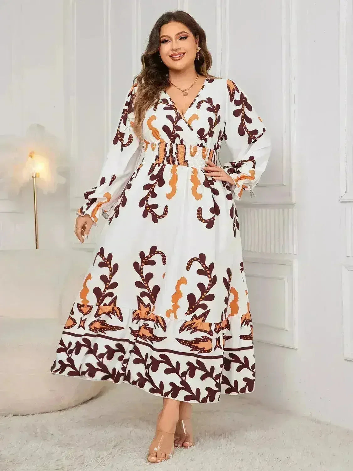 Robe cache-cœur grande taille – Manches à volants et ourlet volanté | Femstylo