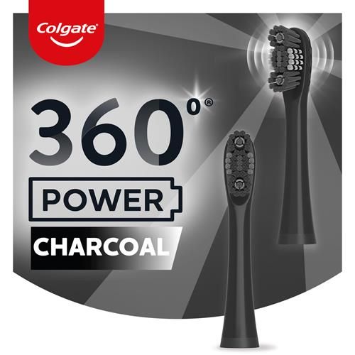 Têtes de rechange pour brosse à dents électrique au charbon actif 360 de Colgate, compatibles avec toute brosse à dents à pile 360, dotées de poils souples et d'un polissoir en caoutchouc sur chaque tête de rechange, paquet de 2
