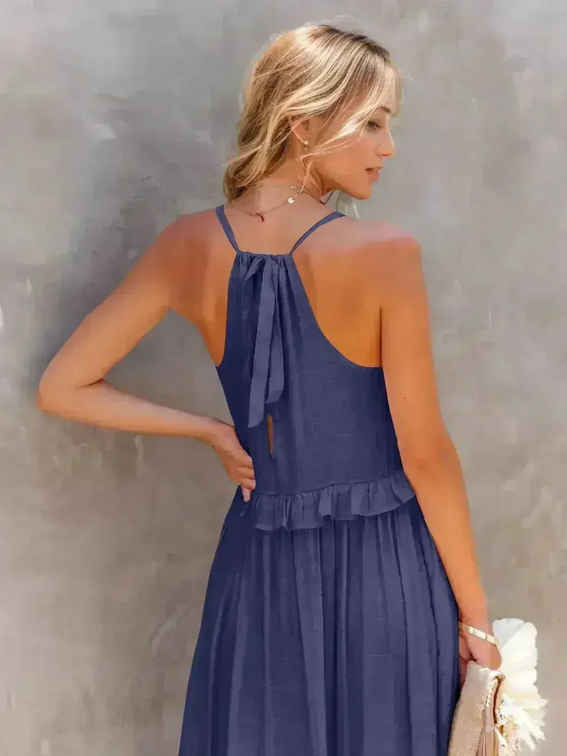 Robe longue étagée sans manches à volants avec poches