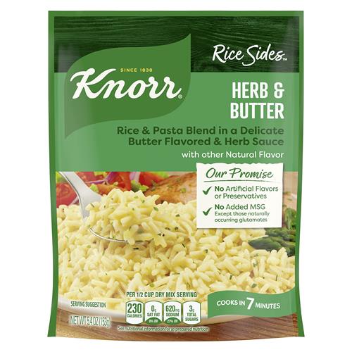 Knorr Riz Accompagnement Pour un Accompagnement de Riz Savoureux Mélange de Riz Long Grain et de Pâtes Vermicelles aux Fines Herbes et au Beurre Sans Arômes Artificiels, Sans Agents de Conservation, Sans MSG Ajouté 153 g