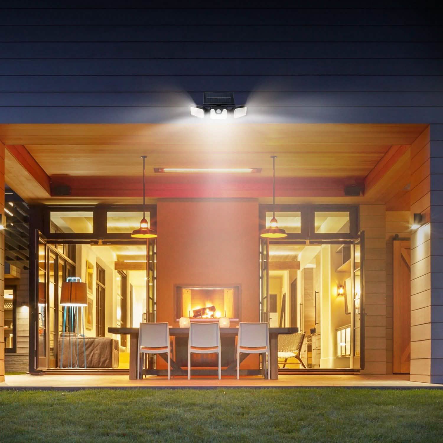Projecteur solaire à capteur de mouvement, 74 LED, 3 têtes réglables