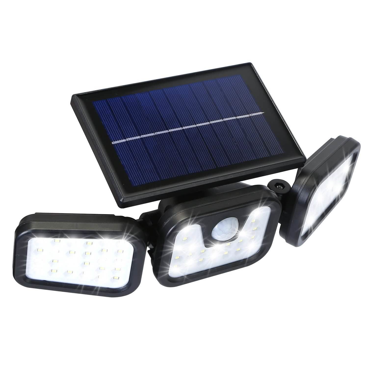 Projecteur solaire à capteur de mouvement, 74 LED, 3 têtes réglables