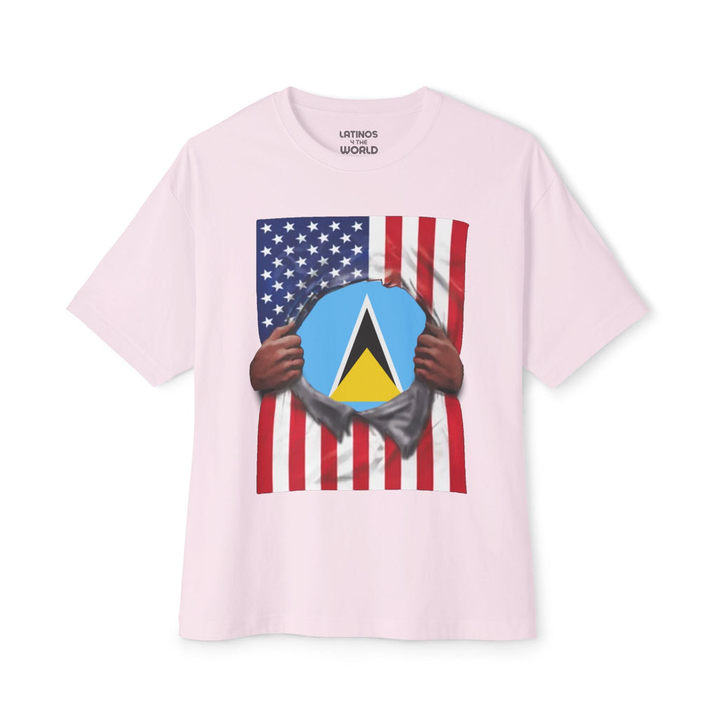 T-shirt Drapeau Sainte-Lucie + États-Unis | Drapeaux Saint-Lucien + Américain Rip 4 juillet | T-shirts Latino Drôles | 4 Couleurs