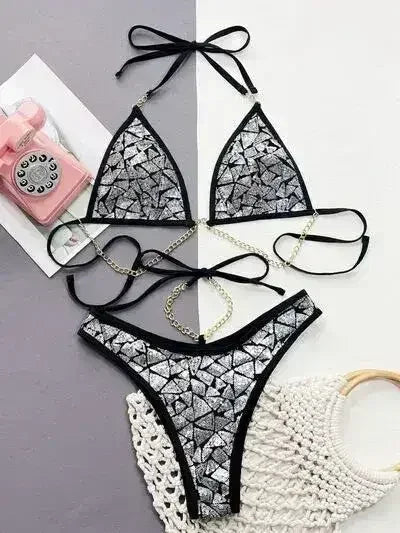 Ensemble bikini deux pièces à col licou à sequins