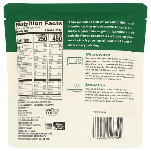 Whole Foods Market, Riz Jasmin Bio, Micro-Ondes En Sachet 90 Secondes, 255 g