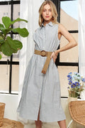Nouvelle Robe Longue sans Manches Boutonnée Rayée pour Femmes – Robe Midi Rayée Classique, Élégante, Stylée, Chic et Intemporelle pour Toute Occasion