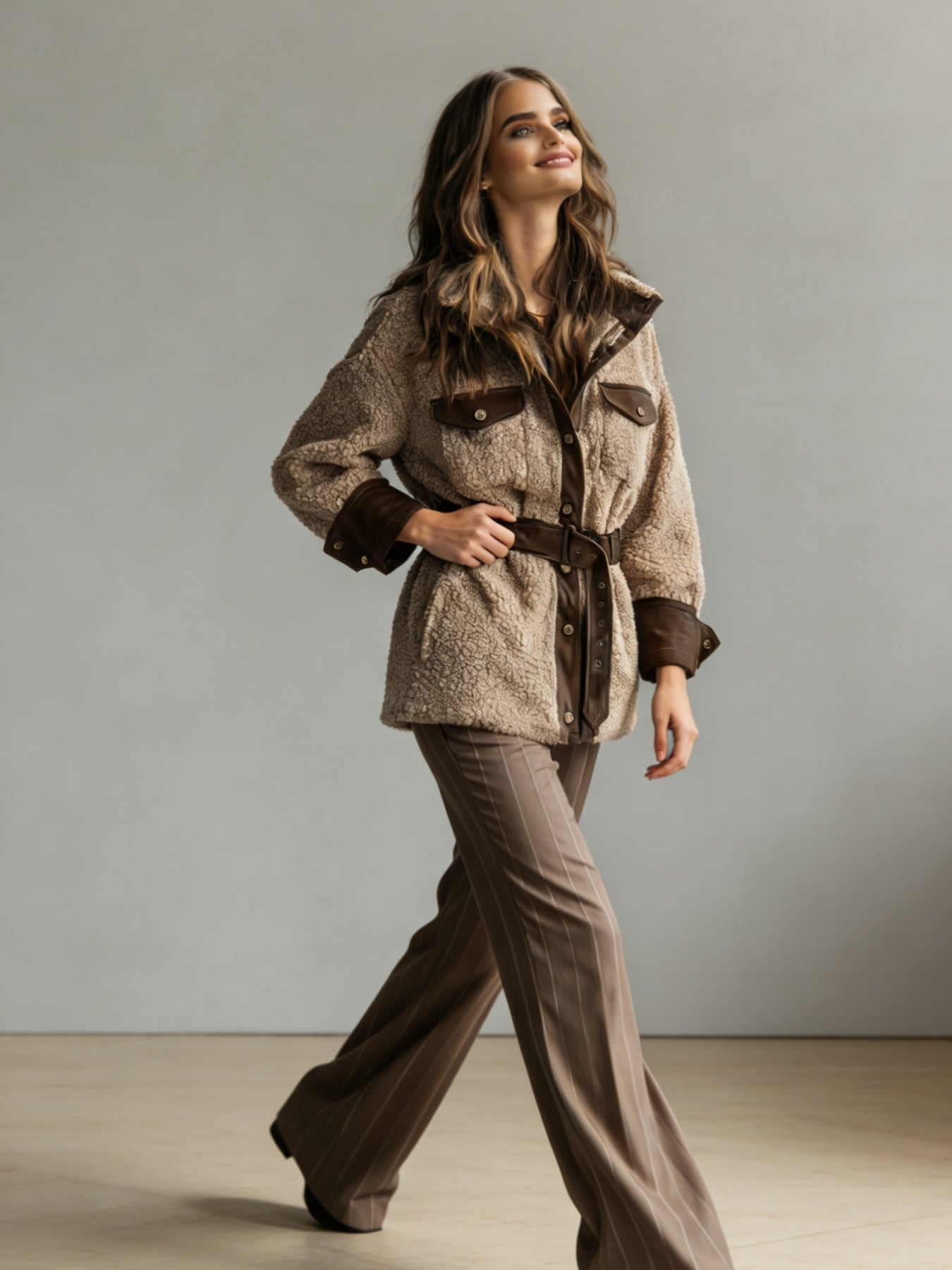 Blouson vintage femme en cuir PU – Doublure en fourrure d'agneau pour l'automne et l'hiver