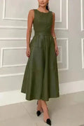 Robe midi classique sans manches avec taille à nouer – Femstylo