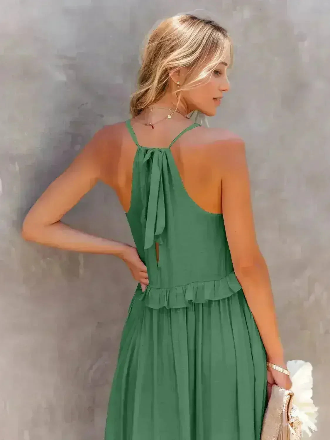 Robe longue étagée sans manches à volants avec poches