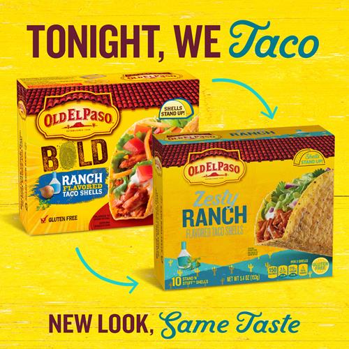 Coquilles à tacos Old El Paso Stand ‘N Stuff, saveur Ranch Piquant, croustillantes de maïs sans gluten, 10 unités, 153 g