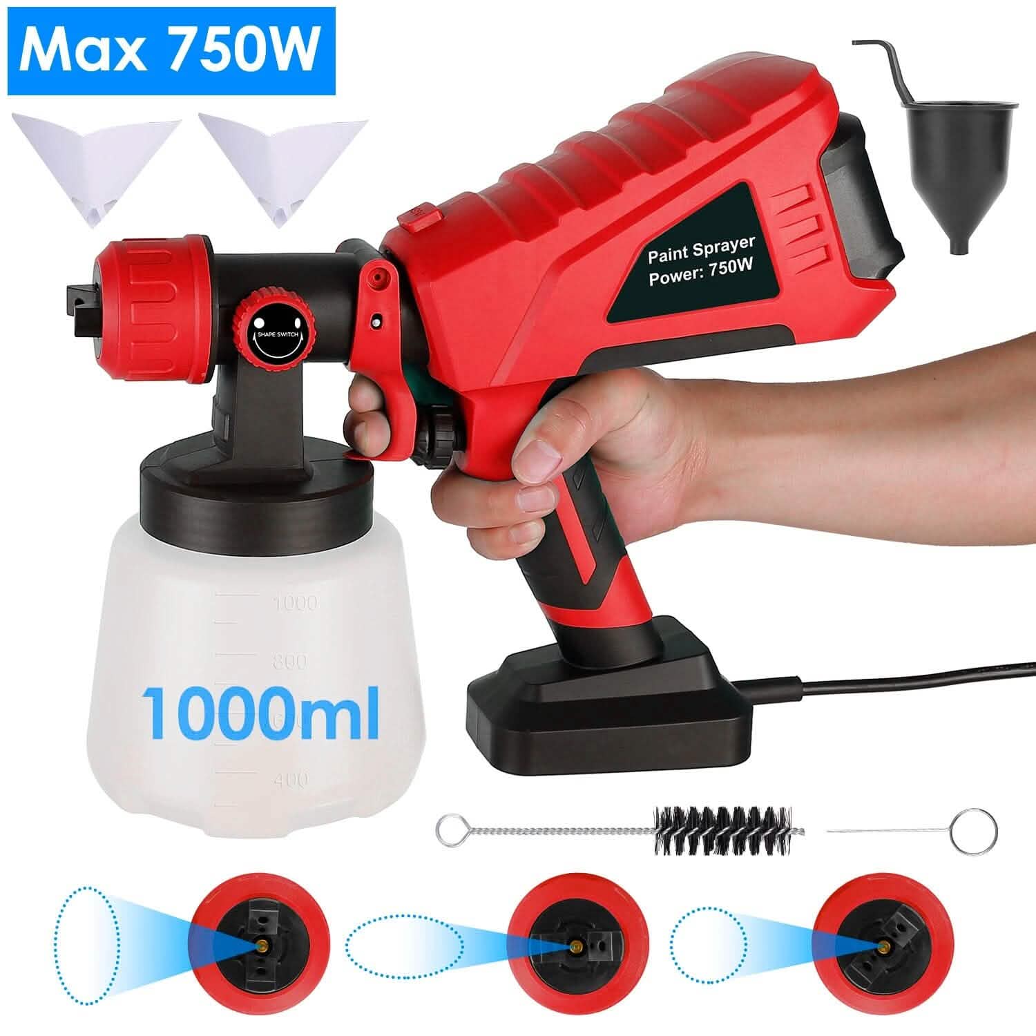 Pistolet à peinture électrique 750 W portatif avec 3 modèles de pulvérisation