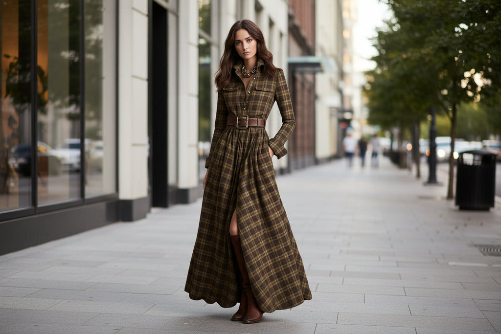 Robe imprimée à revers et coupe ajustée pour femme – Style élégant pour le bureau
