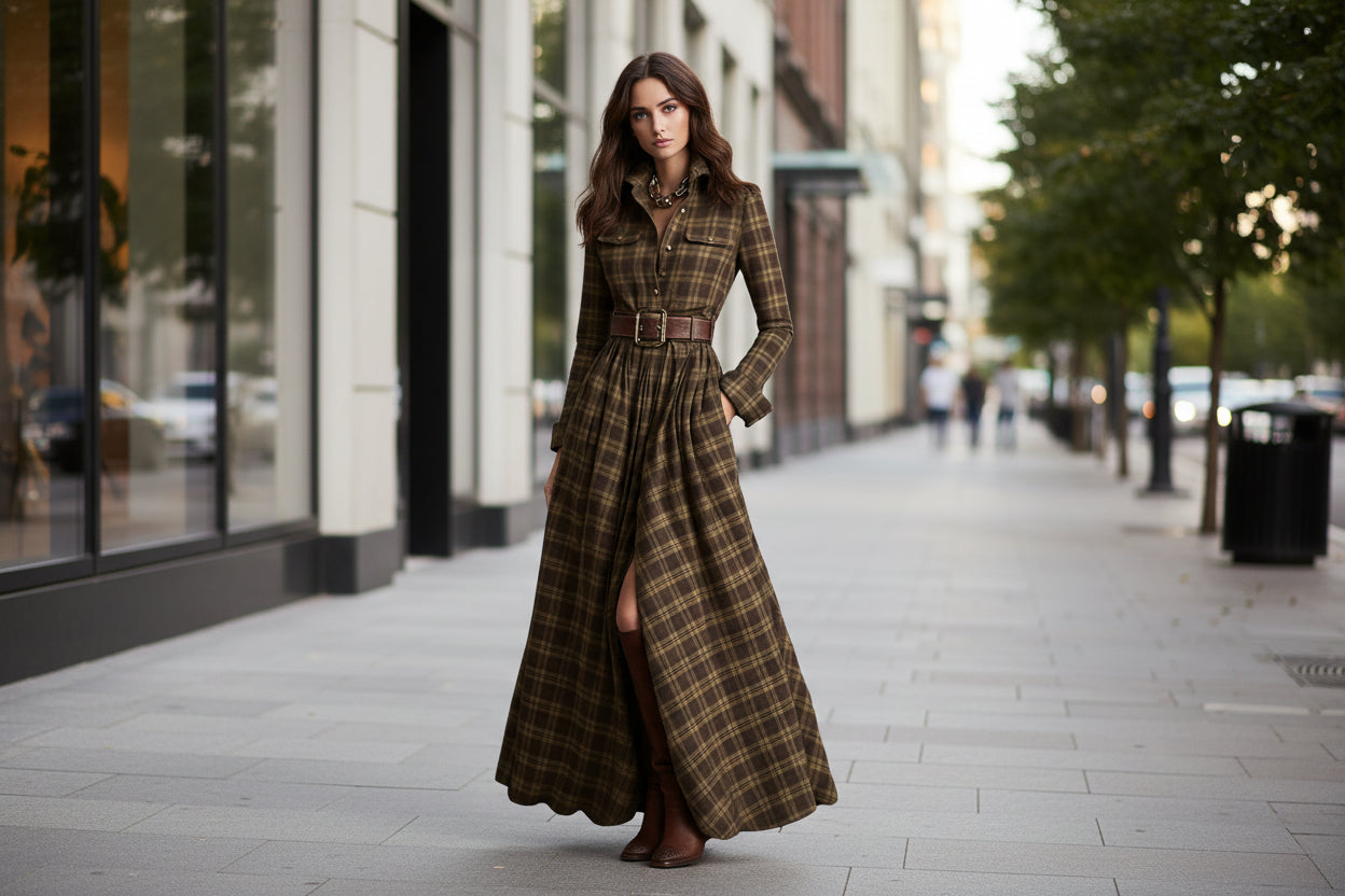 Robe imprimée à revers et coupe ajustée pour femme – Style élégant pour le bureau