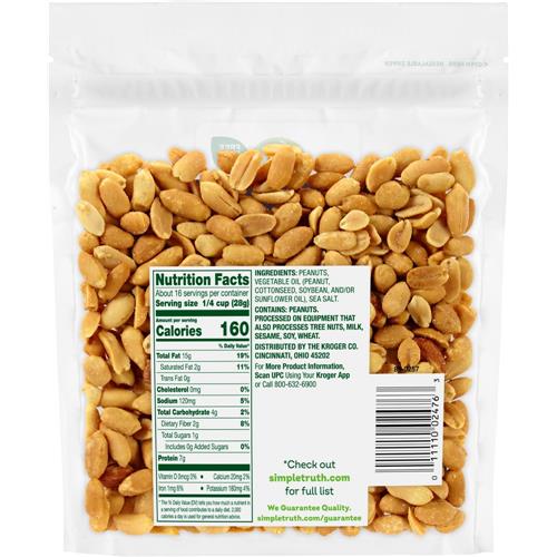 Simple Truth Cacahuètes grillées au sel de mer en sachet de 454 g