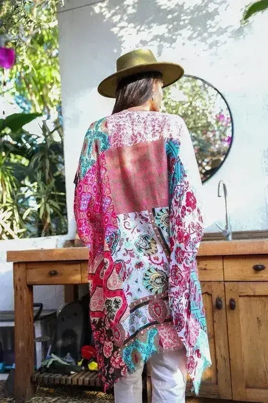 Kimono bohème fleuri patchwork