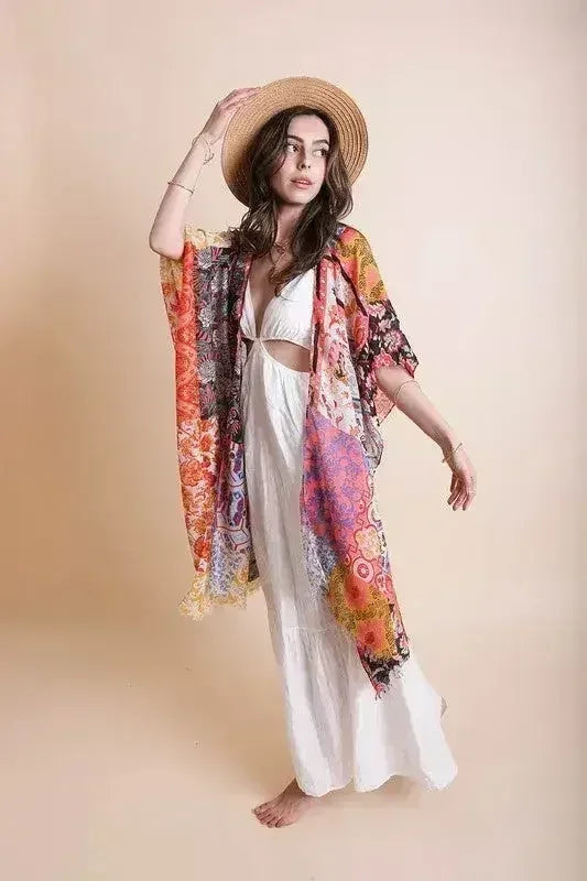 Kimono bohème fleuri patchwork