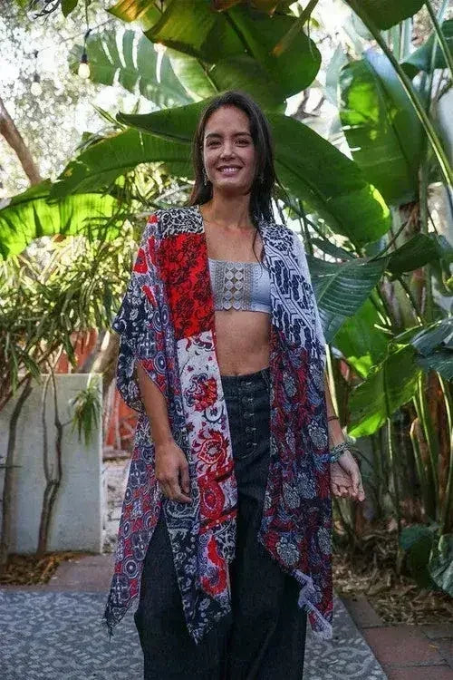 Kimono bohème fleuri patchwork