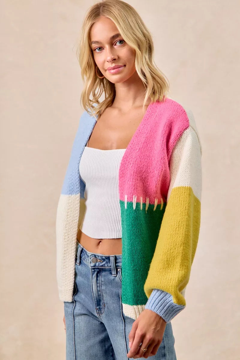Cardigan chandail ouvert color block BiBi