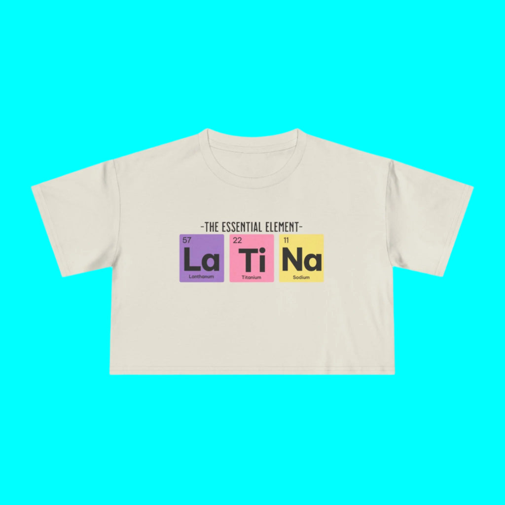 Haut court fluide en chimie du tableau périodique Latina | L'élément essentiel La Ti Na pour femme | 2 couleurs