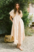Robe Midi Annie Wear à Manches Courtes Bouffantes et Smocks