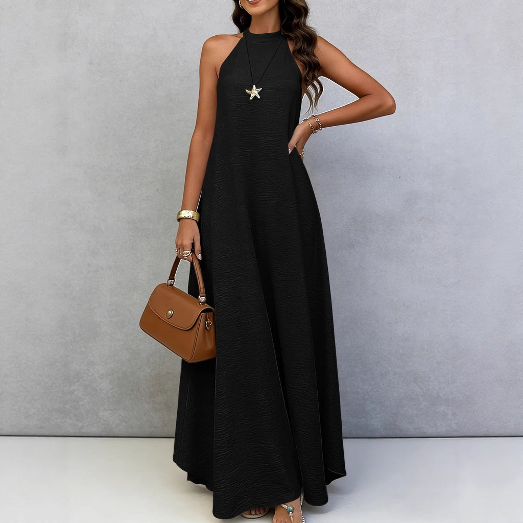 Robe longue sans manches et fluide en crêpe de soie glacée pour femme