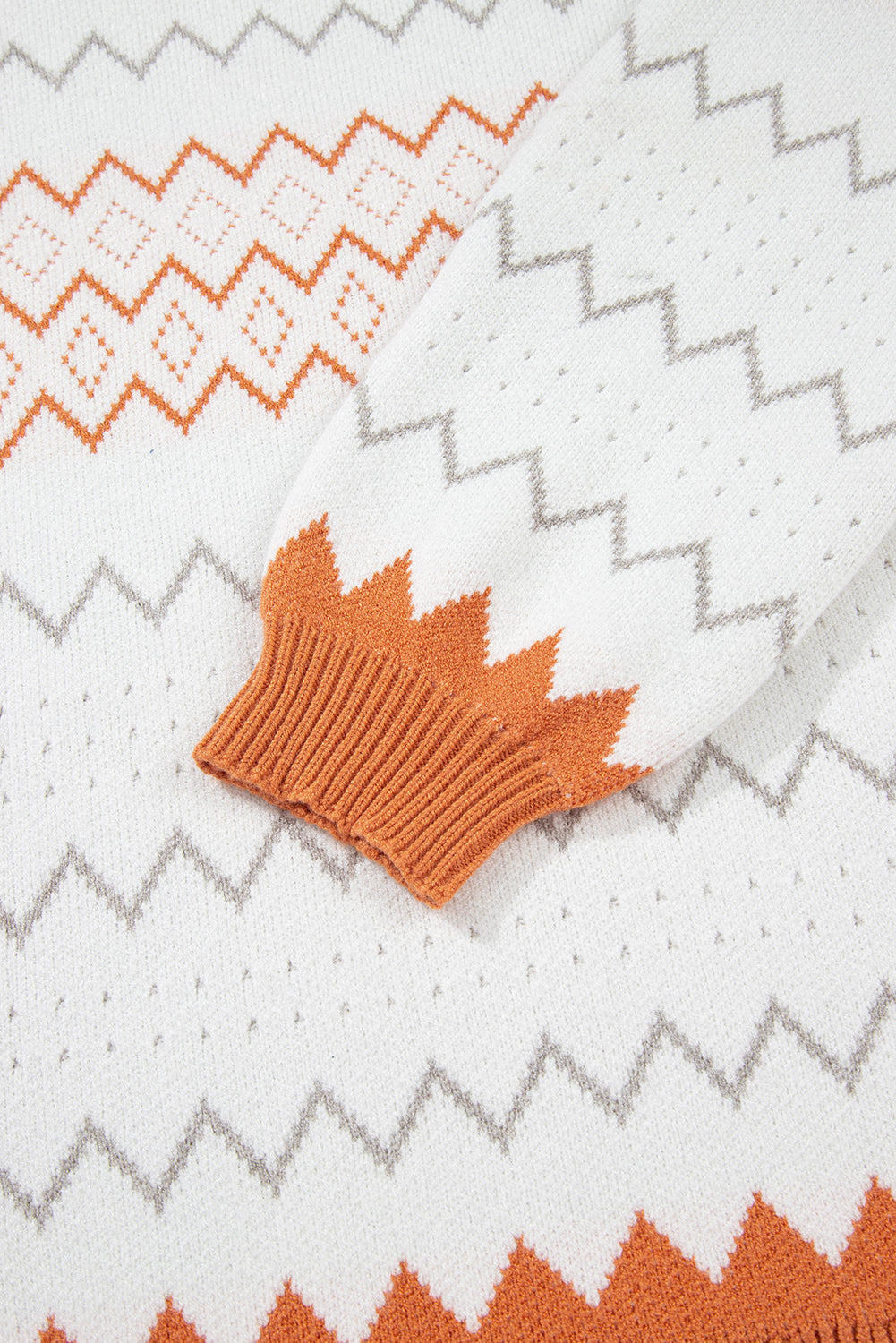 Pull en tricot à motif géométrique zigzag kaki - Femstylo