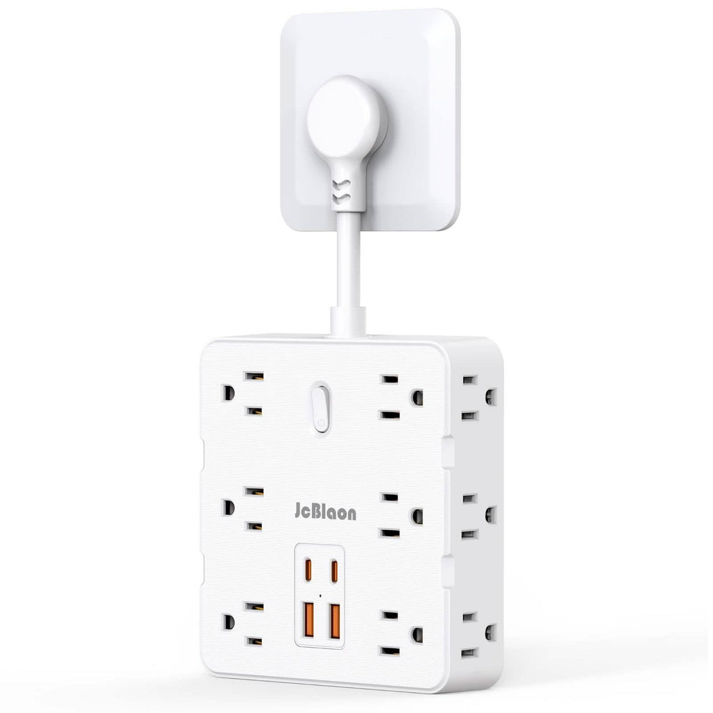 Multiprise 16-en-1 – 12 prises CA et 4 ports USB, blanche
