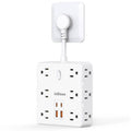 Multiprise 16-en-1 – 12 prises CA et 4 ports USB, blanche