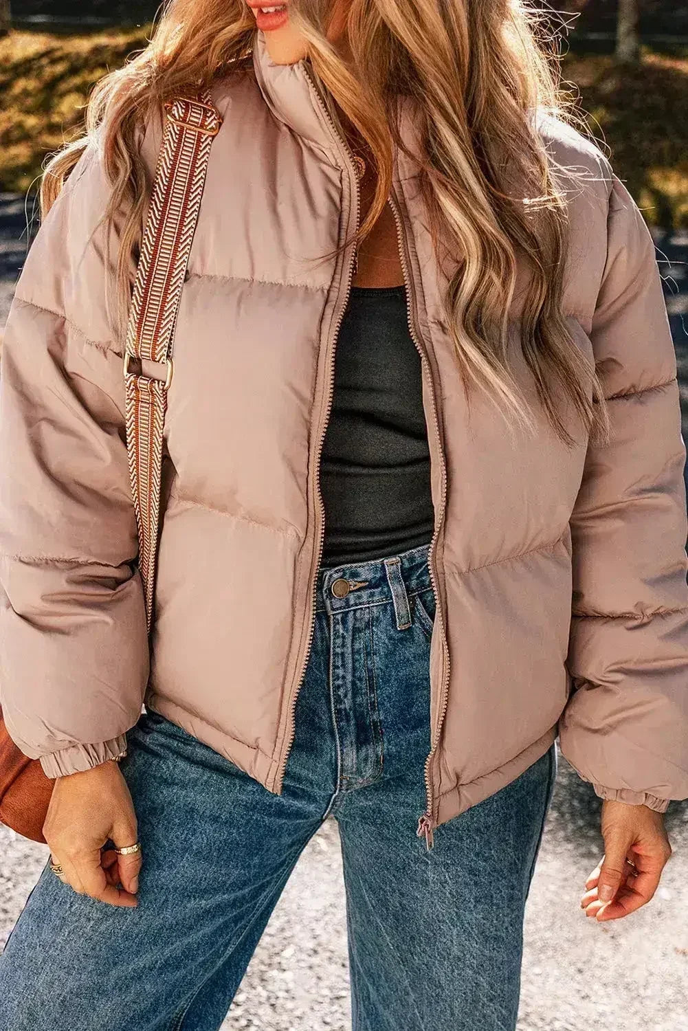 Doudoune matelassée zippée rose abricot