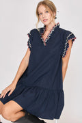 Classic Full Size Ruffled Sleeve Plus Size Dress Elegant & Feminine Chic Dress Dark Navy Women Dress
