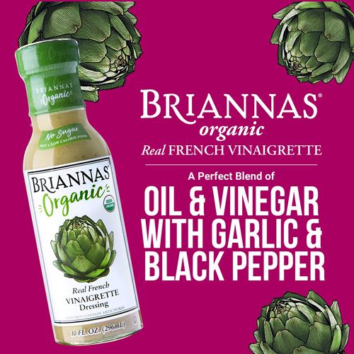 Briannas - Vinaigrette Française Biologique Véritable - Certifiée Casher et Biologique, Préparée Avec des Ingrédients de Qualité Supérieure - Vinaigrette Sans Sucre - Bouteille de 295 ml