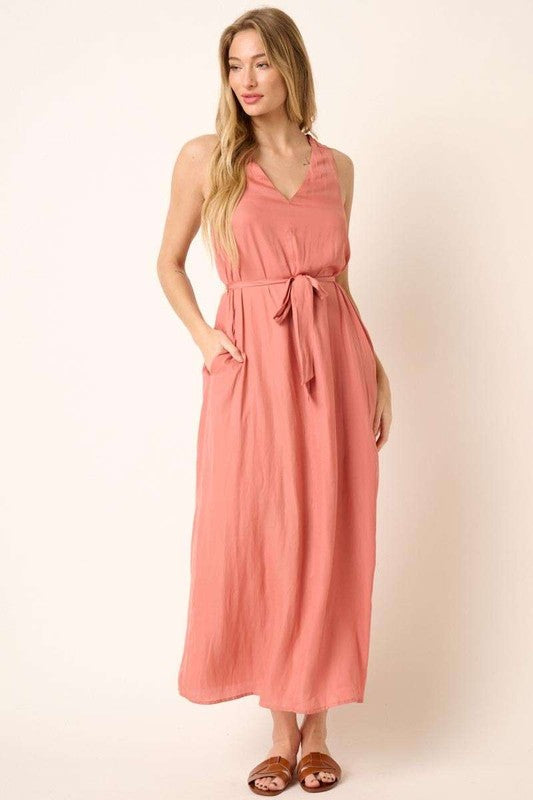 Robe longue débardeur cache-cœur ceinturée pour femme – Un style flatteur, chic et élégant pour vos événements