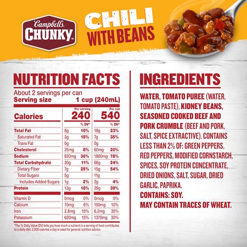 Campbells Chunky Chili avec haricots, boîte de 539 g