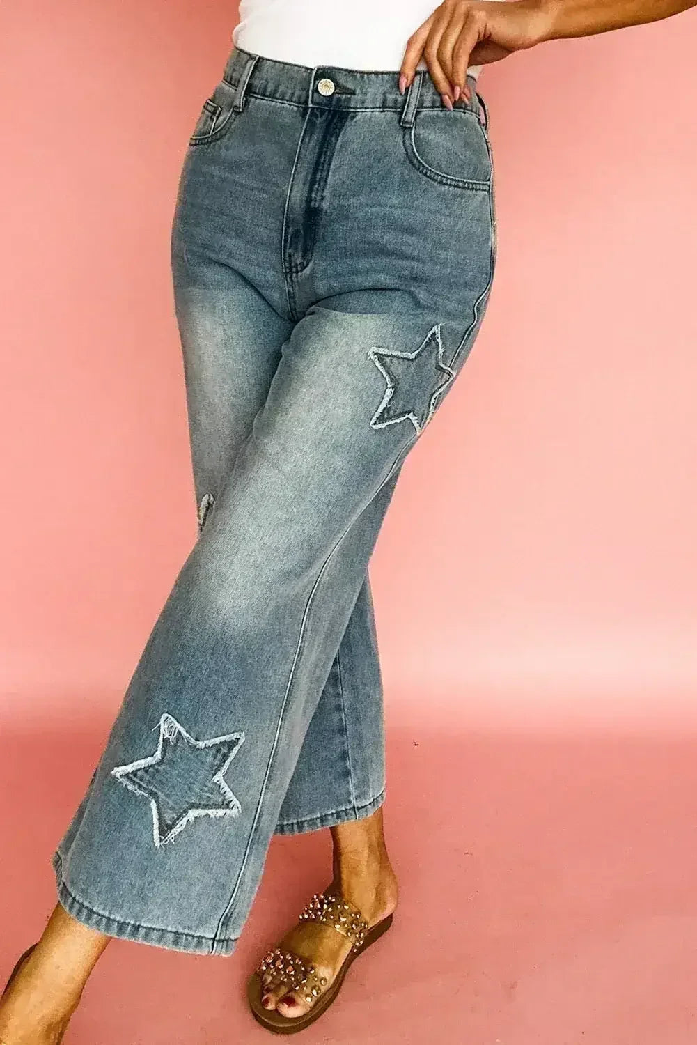 Jean taille haute large en patchwork Stone Blue Star délavé clair