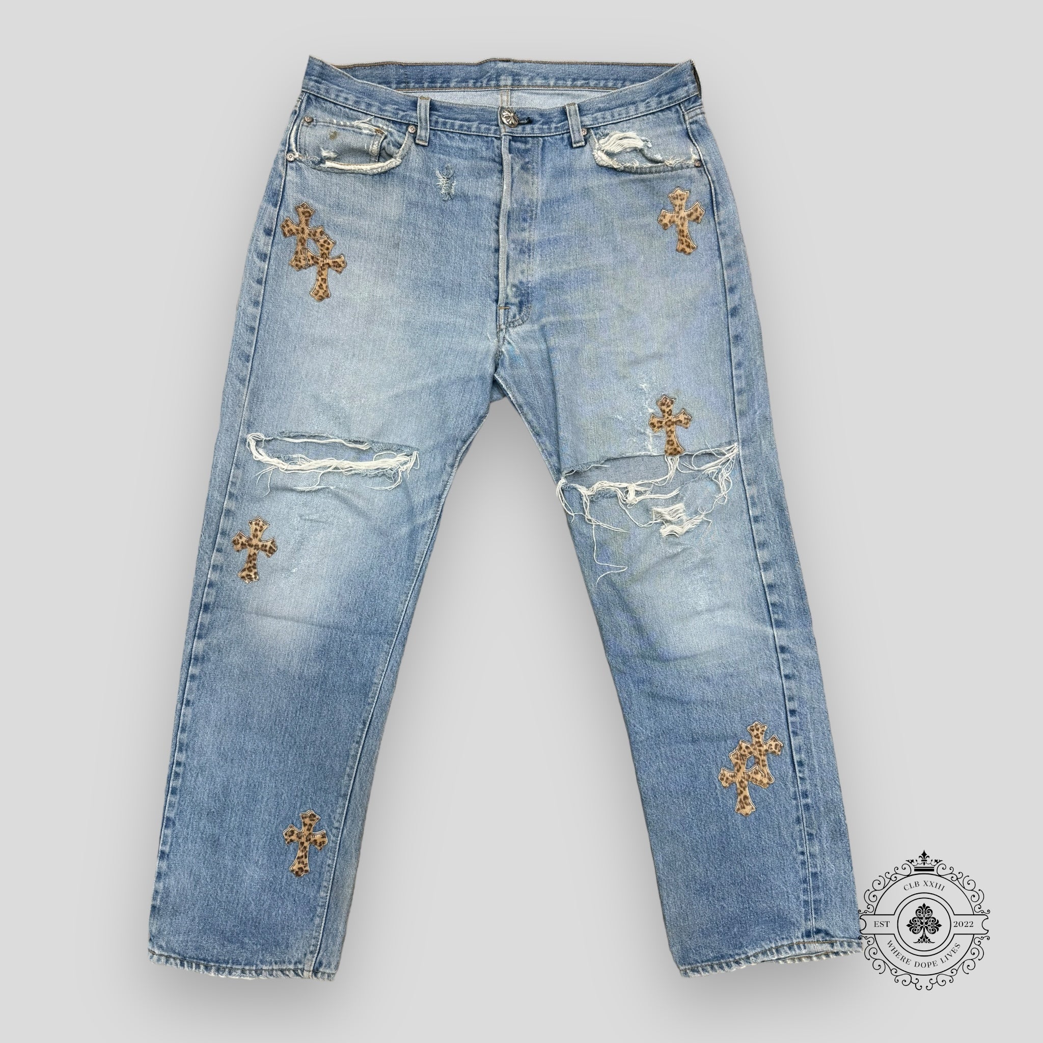 Jean Chrome Hearts Leopard Cross Patch