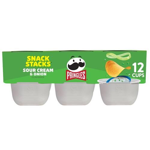 Pringles Chips de pommes de terre, collations pour le déjeuner, collations sur le pouce, paquets de collations, Crème sure et oignon, plateau de 249 g (12 tasses)