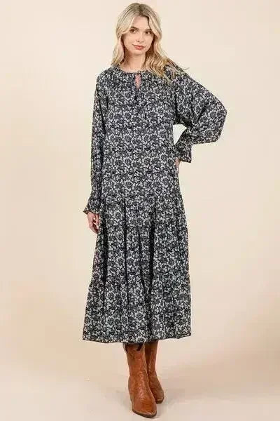 Robe midi à imprimé, col lavallière et manches volantées Mittoshop