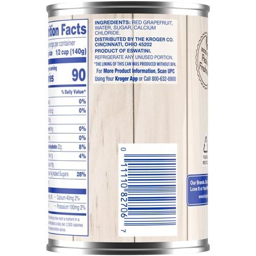 Sections de pamplemousse rouge rubis en conserve Kroger au sirop léger 425 g