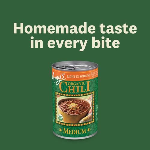 Amys Organic Chili, Chili Vegan Moyen, Faible En Sodium, Sans Gluten, Fait De Haricots Rouges Et De Tofu, 416 g