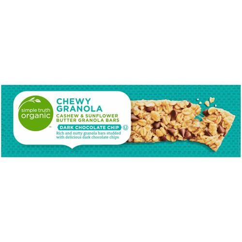 Barres tendres biologiques aux pépites de chocolat noir, noix de cajou et beurre de tournesol Simple Truth, 5 unités