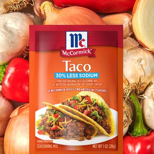 Mélange d'assaisonnement pour tacos McCormick, 30 % moins de sodium, sans glutamate monosodique ajouté, sans arômes artificiels, pour tacos, nachos, fajitas et plus, 28 g
