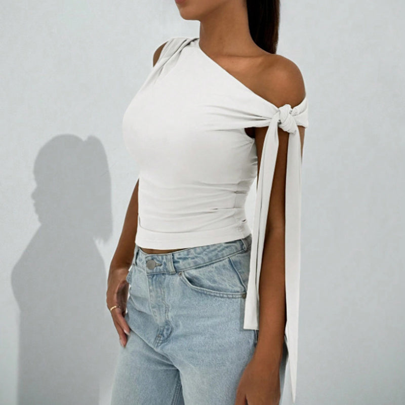 Haut asymétrique à épaule dénudée pour femme – Idéal pour sorties et fêtes