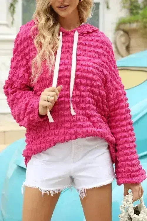 Sweat à capuche Rose Bubble Texturé Gaufre