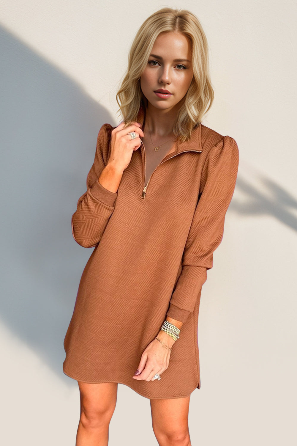 Robe longue zippée texturée Double Take Robe zippée classique pour femme Robe d'extérieur confortable