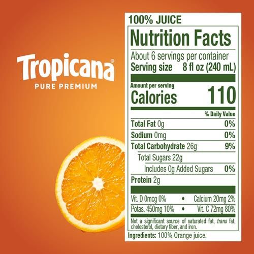 Jus d'orange Tropicana Pure Premium 100% Original, sans pulpe, sans sucre ajouté, bouteille de 1,36 litre